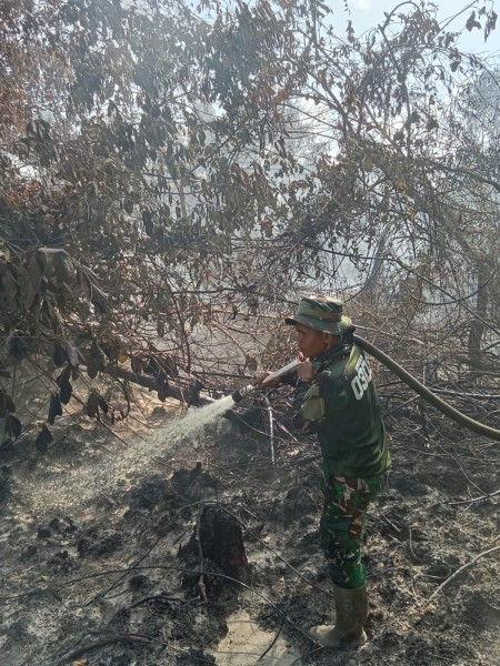 Peran Aktif Babinsa dalam Penanganan Karhutla, Pendinginan Titik Api Terus Dilakukan