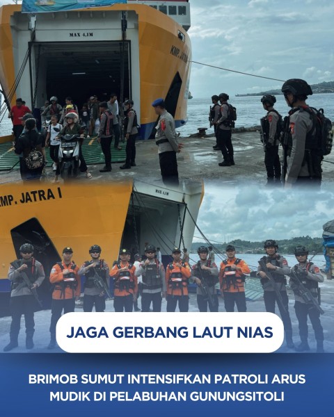 Jaga Gerbang Laut Nias, Brimob Sumut Intensifkan Patroli Arus Mudik di Pelabuhan Gunungsitoli
