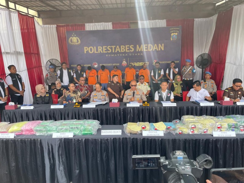 Polrestabes Medan Musnahkan Sabu Seberat 20 Kg dan 59.750 Butir Pil Ekstasi