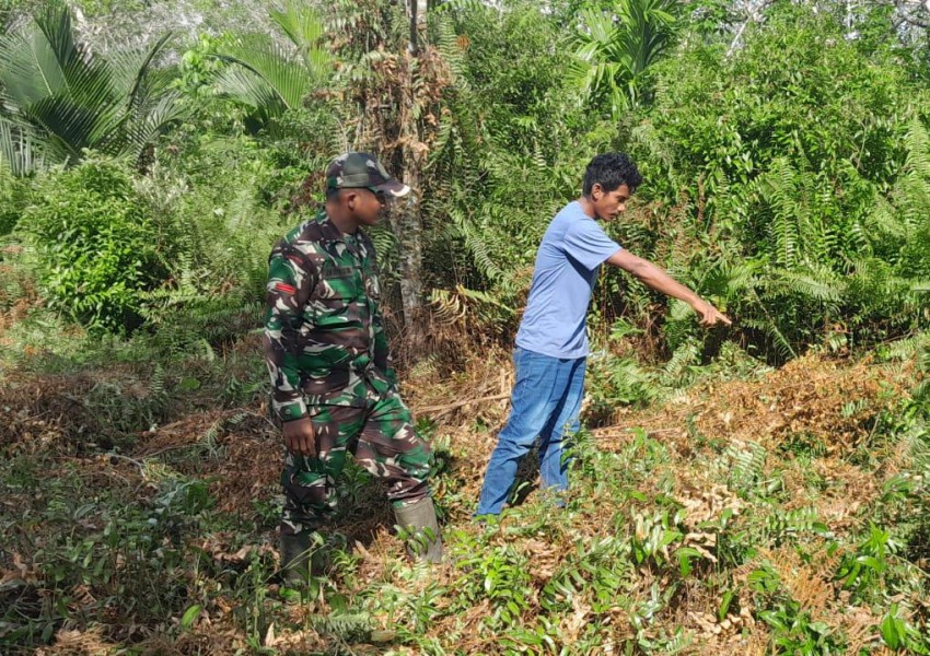 Pratu Hutagalung Bersama Warga Patroli Karhutla di Lahan Gambut Desa Tanjung Padang