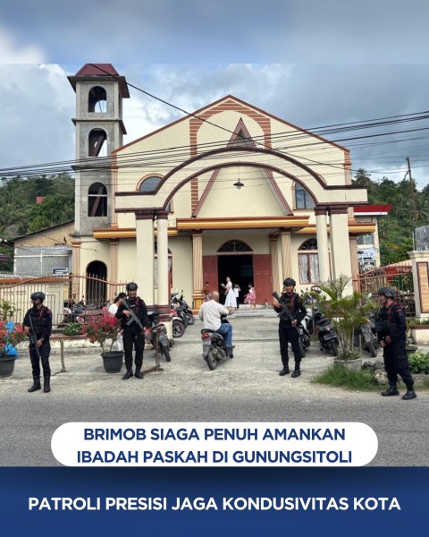 Brimob Siaga Penuh Amankan Ibadah Paskah di Gunungsitoli, Patroli Presisi Jaga Kondusivitas Kota