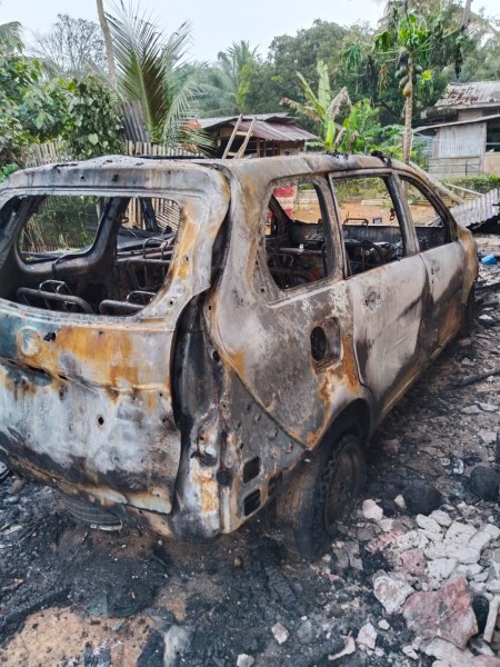 Satu Unit Mobil Dibakar OTK di Perumahan Afd V Kebun Terantam PTPN IV Region III