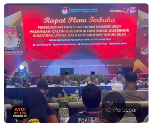 KPU Sumut Tetapkan Nomor Urut Paslon Gubernur 2024