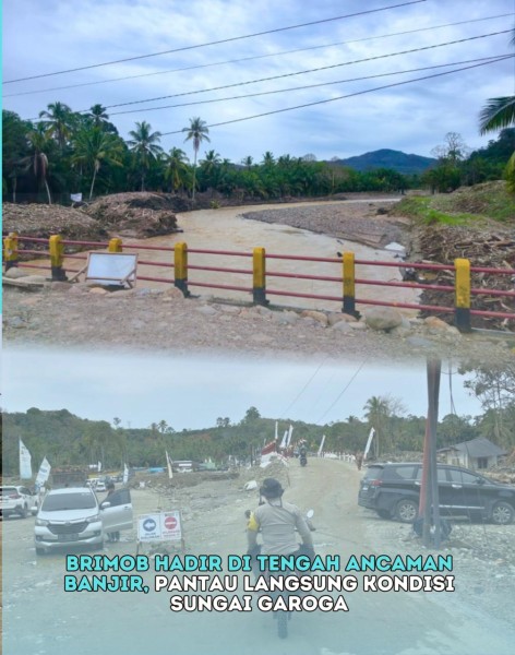 Brimob Hadir di Tengah Ancaman Banjir, Pantau Langsung Kondisi Sungai Garoga