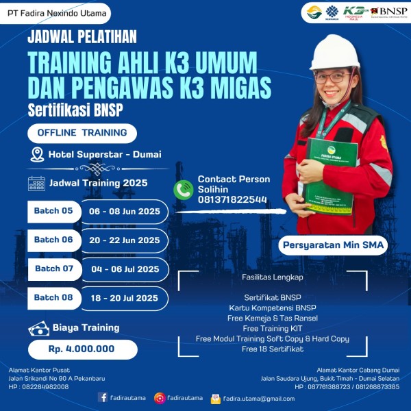 Respons Permintaan Industri, PT Fadira Nexindo Utama Kembali Adakan Pelatihan K3 Migas, Kontak Solihin untuk Pendaftaran!
