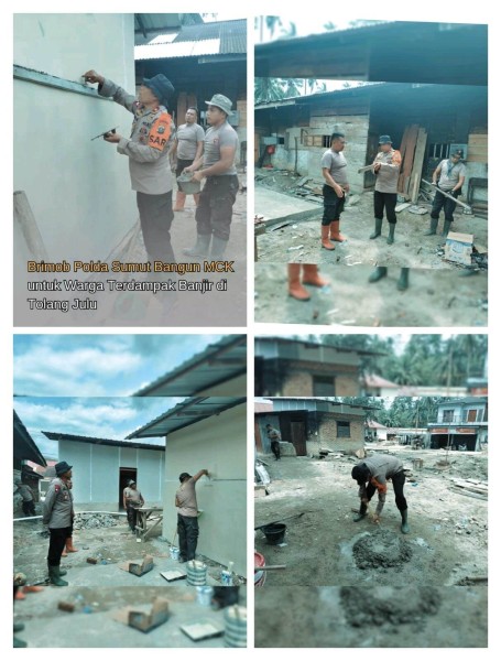 Brimob Polda Sumut Bangun MCK untuk Warga Terdampak Banjir di Tolang Julu