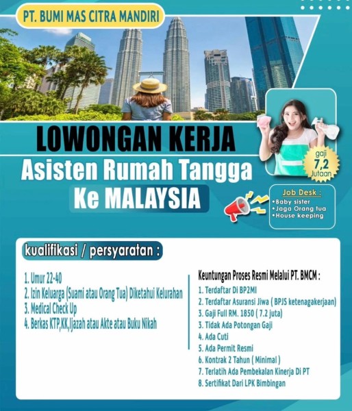 PT Bumi Mas Citra Mandiri Buka Kesempatan Kerja di Negeri Malaysia, Ini Syarat dan Ketentuannya