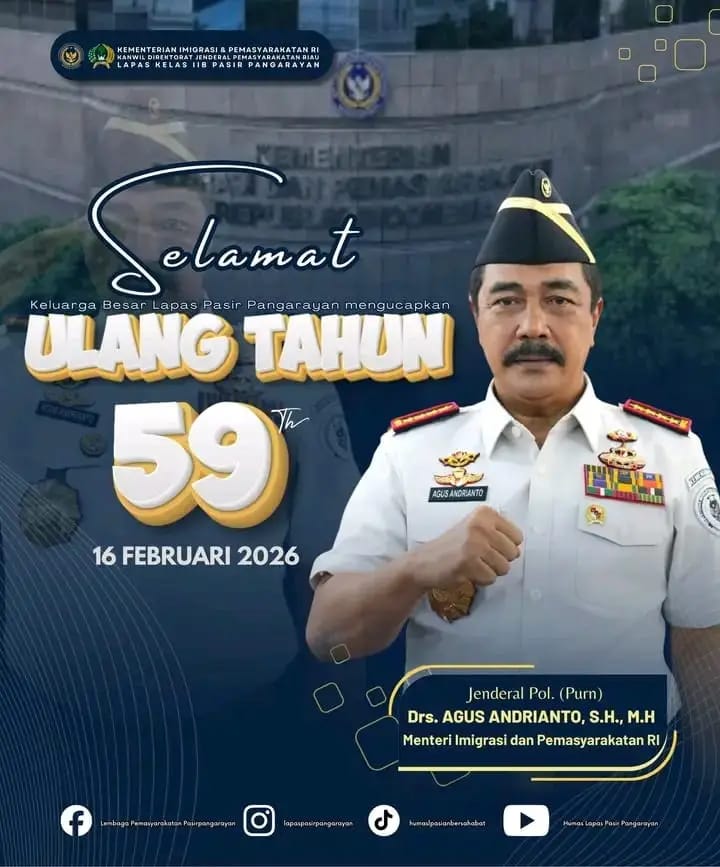 Menteri Imigrasi dan Pemasyarakatan RI Agus Andrianto Terima Ucapan Selamat Ultah dari Lapas Kelas IIB Pasir Pengaraian