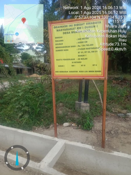 Bangun Drainase Swadaya Masyarakat, Setyono Kades Muara Jaya Ucapkan Terima Kasih Pada RT dan RW