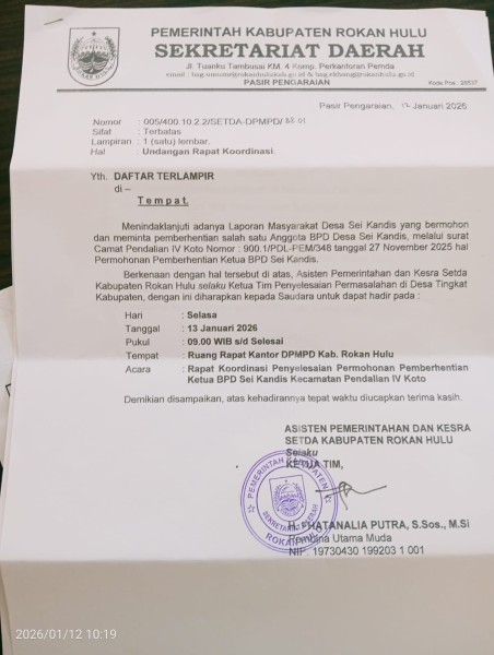 Ketua BPD Sei Kandis Dilaporkan, Dugaan Korupsi Kades Dibiarkan