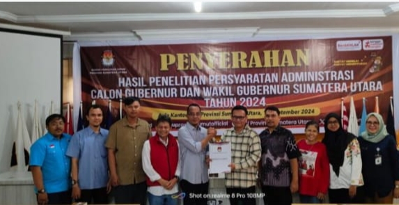 KPU Sumut Serahkan Hasil Penelitian Administrasi Calon Gubernur dan Wakil Gubernur 2024