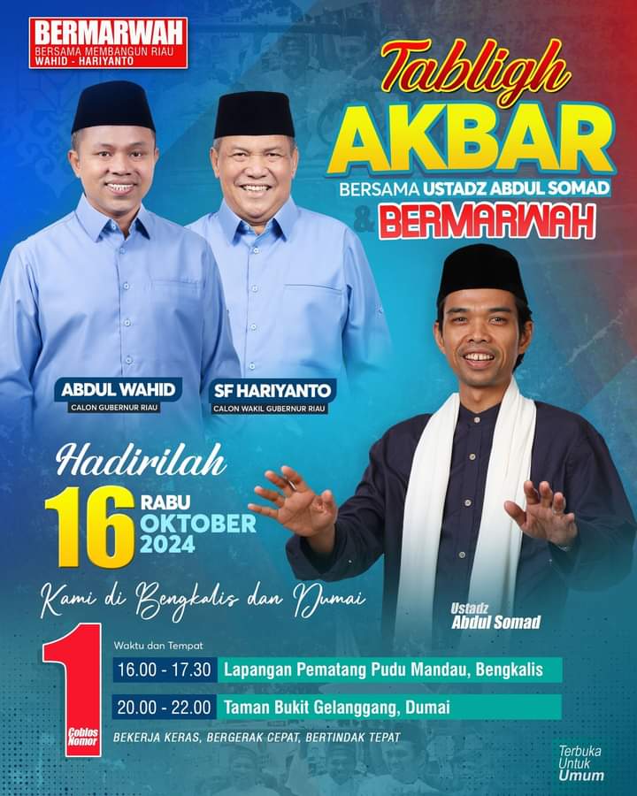 Tabligh Akbar, Cagub Riau H Abdul Wahid Hadirkan UAS di Kota Dumai