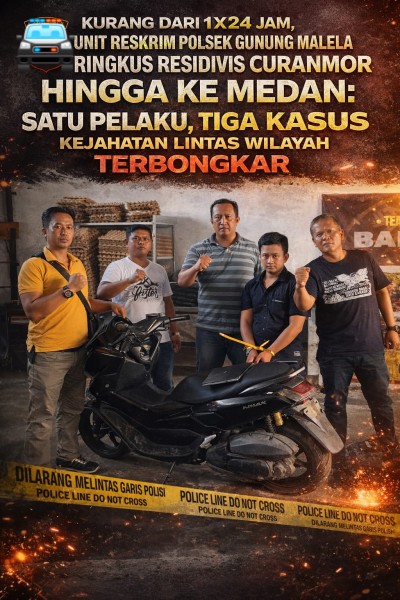 Kurang Dari 1x24 Jam, Unit Reskrim Polsek Gunung Malela Ringkus Residivis Curanmor Hingga Ke Medan
