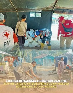Sinergi Kemanusiaan Brimob dan PMI, Dapur Lapangan Beroperasi dan Masjid Diperbaiki di Aek Ngadol