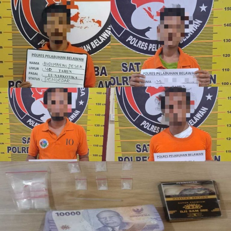 Gerebek Sarang Narkoba di Sebuah Rumah, Sat Narkoba Polres Pelabuhan Belawan Amankan 4 Orang Pelaku