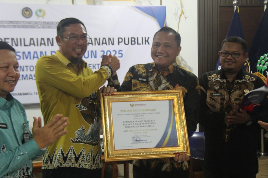 Lapas Pasir Pangarayan Raih Nilai ‘Sangat Baik’ dalam Penilaian Maladministrasi Pelayanan Publik 2025 dari Ombudsman RI Perwakilan Riau