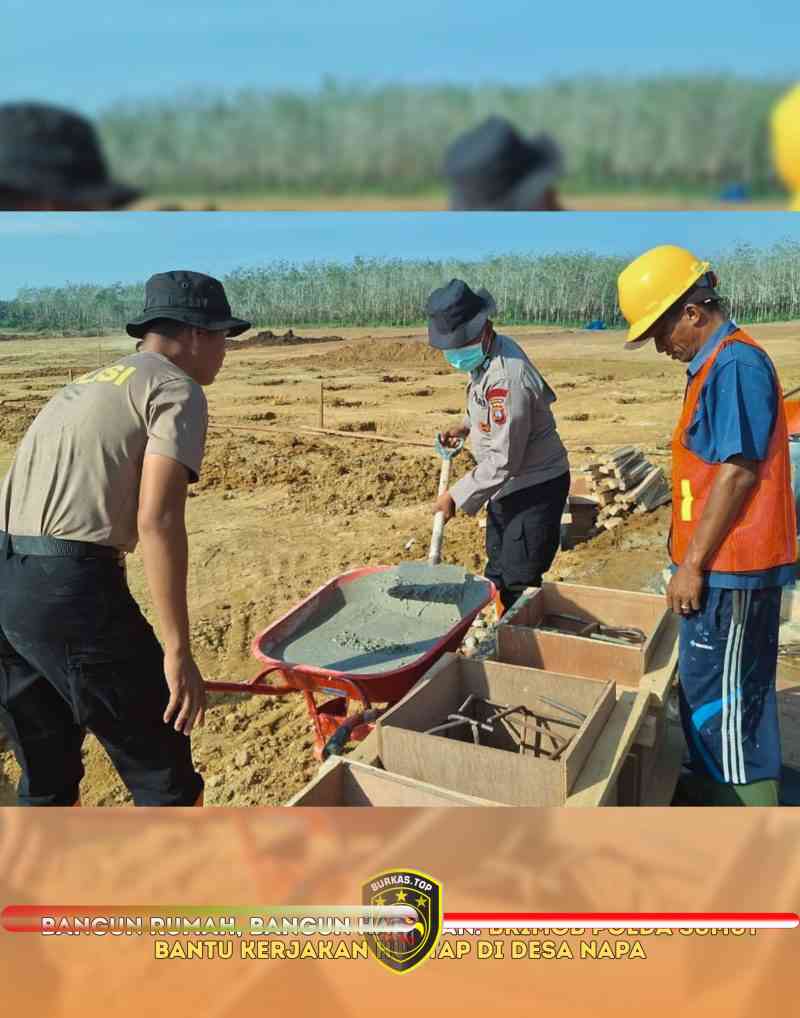 Bangun Rumah, Bangun Harapan: Brimob Polda Sumut Bantu Kerjakan HUNTAP di Desa Napa