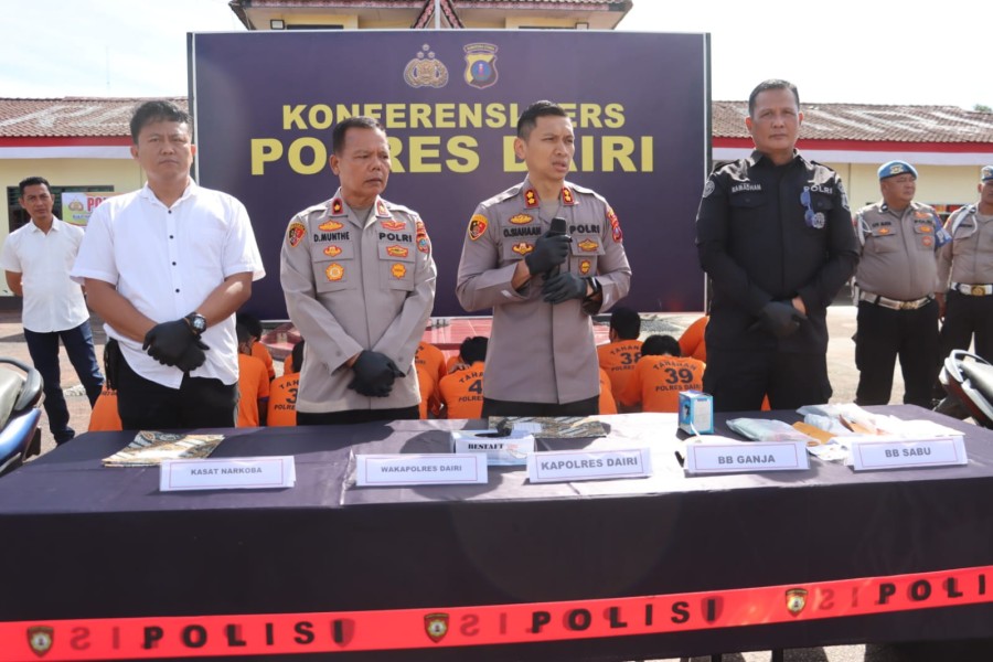 Polres Dairi Ringkus 38 Tersangka dari 29 Kasus Narkoba Periode April - Juni 2026, Kapolres : Mari Kita Sinergi Berantas Narkoba