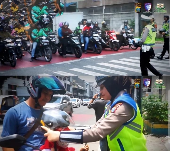 Satlantas Polrestabes Medan Bagikan Helm SNI Gratis