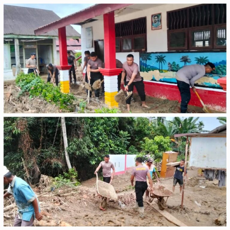 Hadir Untuk Masyarakat: Polda Sumut Bersihkan Sekolah dan Masjid Terdampak Longsor di Garoga
