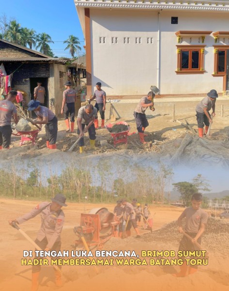 Di Tengah Luka Bencana, Brimob Sumut Hadir Membersamai Warga Batang Toru