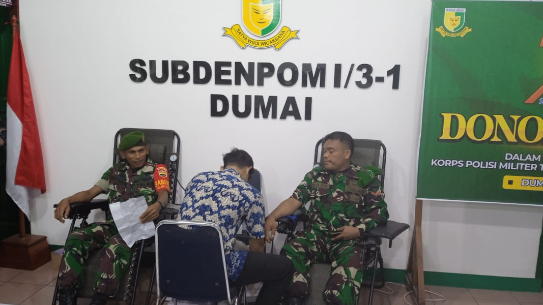 Kodim 0320/Dumai Berpartisipasi Dalam Giat Donor Darah Memperingati HUT ke-78 Korps Polisi Militer TNI-AD